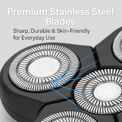 5-Head Replacement Blades for Men's Electric Head Shavers, Universal Snap-on Rotary Razor Refills, Professional Bald Head Grooming Blade with Cleaning Brush, Waterproof & Floating Design (1 Pack)