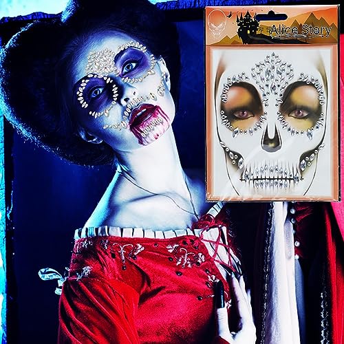Day of The Dead White Rhinestone Face Jewels Stickers