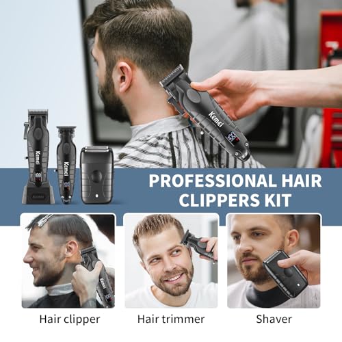 KEMEI Professional Cordless Hair Clippers & Beard Trimmer Set with Foil Shaver