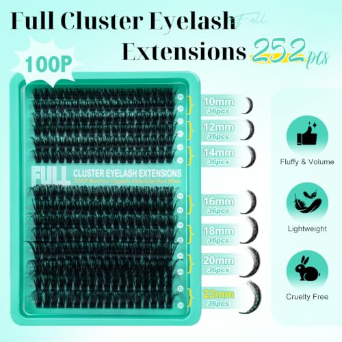 Fluffy Lash Clusters 100D Volume | 252PCS 10-22mm D Curl DIY