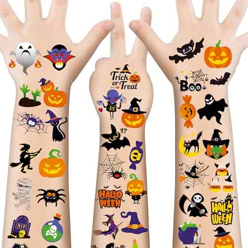 150 PCS Halloween Tattoos for Kids, Waterproof Assorted Halloween Party Favors for Trick or Treat, 150 Different Designs Long Lasting Temporary Tattoos Stickers for Games, Fake Tattoos