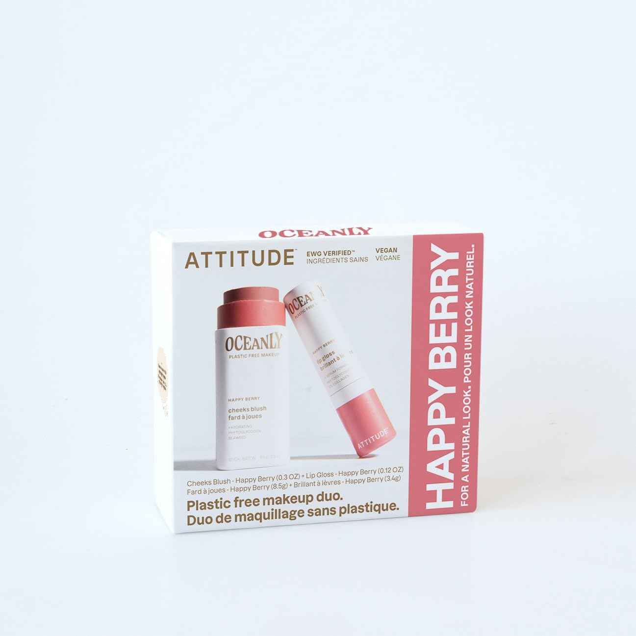 ATTITUDE Happy Berry Makeup Duo Box Set, EWG Verified, Titanium Dioxide-Free, Plastic-free, Plant and Mineral-Based, Vegan Beauty Products, Set of 2 Makeup Sticks