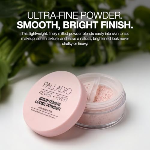 Palladio 4 Ever+Ever Mattifying Loose Setting Powder, Brighten Dark Circles, Lightens, and Creates a Look Of Luminosity, Soft, Radiant Finish All Day Wear, (Brightening Powder)