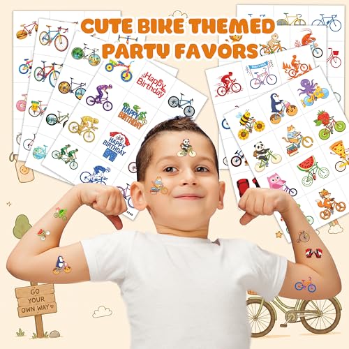 96 PCS Bike Temporary Tattoos for Kids - Cycling Party Favors