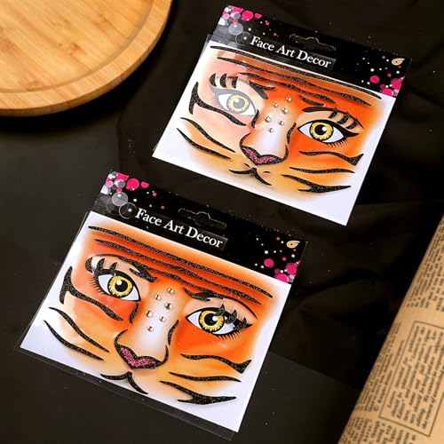 Tiger Face Glitter Stickers - Temporary Tattoos for Halloween