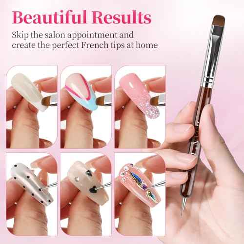 BQAN French Tip Brush Acrylic Nail Brush French Tip Clean up Brush 2 Way Nail Art Brushes with Dotting Tool for Nails Art Design Salon & Home Use (16#)
