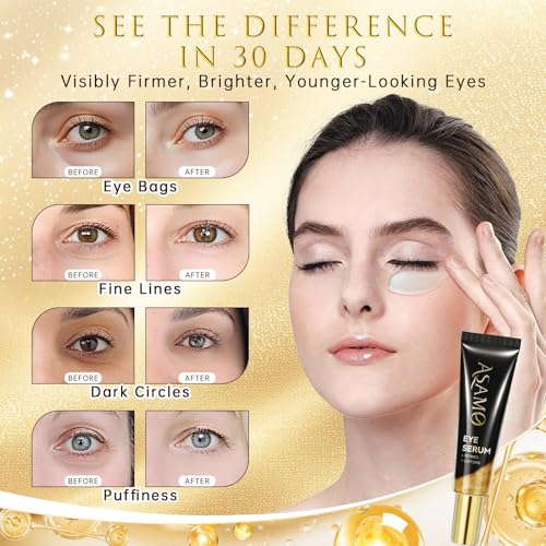 ASAMO Retinol & Vegan Collagen Eye Serum - Rapid Reduction Serum for Bags, Dark Circles and Wrinkles - Firming & Energizing Eye Treatment - 20ml