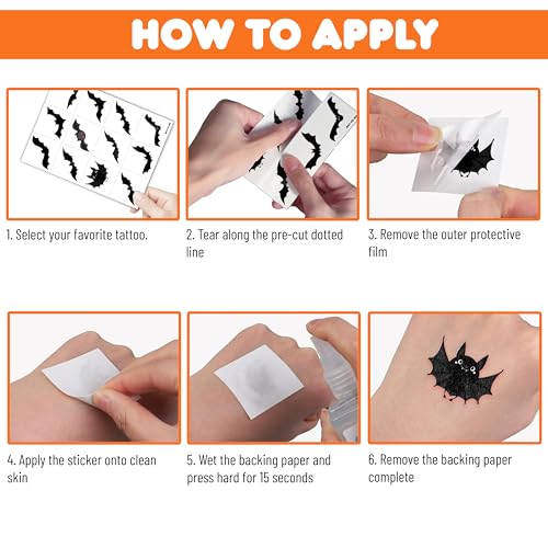96 Bat Temporary Tattoos - Pre-Cut Stickers for Kids