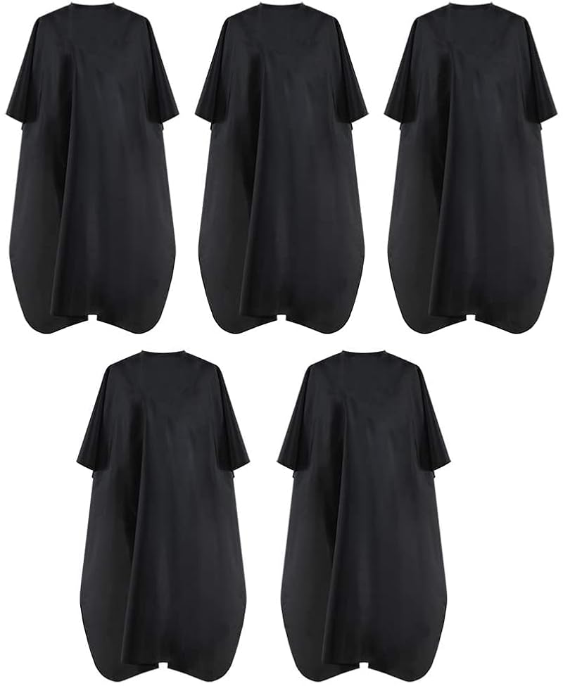 Black Waterproof Barber Cape with Metal Snap - 5 Pack