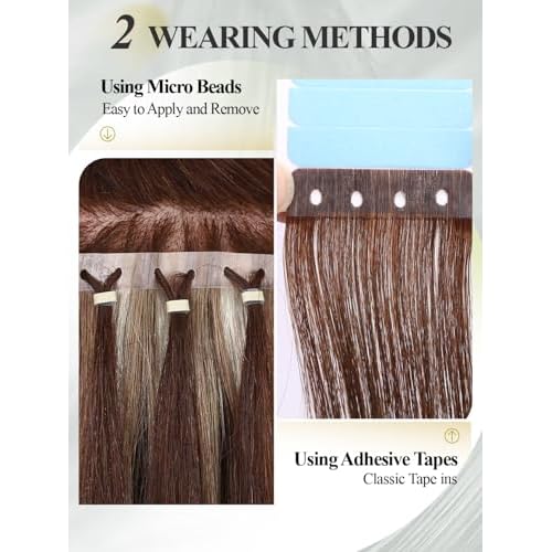 Human Hair Extensions Micro Ring PU Hair Extensions Glueless Remy Human Hair Extension with Holes Platinum Blonde Invisible Tape in Hair Extension for Women (35g 4Pcs,18 Inch)