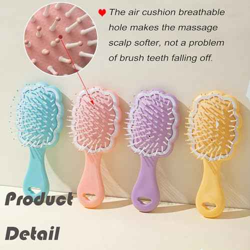 4 Pieces Mini Wet Hair Brush Hair Comb Set For Women Girls Kids Gift Small Cute Cloud shaped Hair Comb Hair Brush Handheld Mirror Set Travel Detangling Comb Massage HairBrush with Air Cushion (Pink)