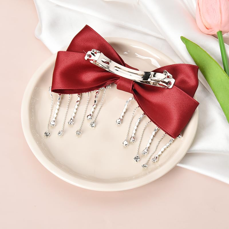 Bow Hair Clips for Women Girls Large Hair Bow Clips Elegant Rhinestones Bow for Hair Accessories Bows Satin Ribbon Hair Bows Barrette Clip Bowknot Hair Bow Decorating Party Performance Prom Hair Bow