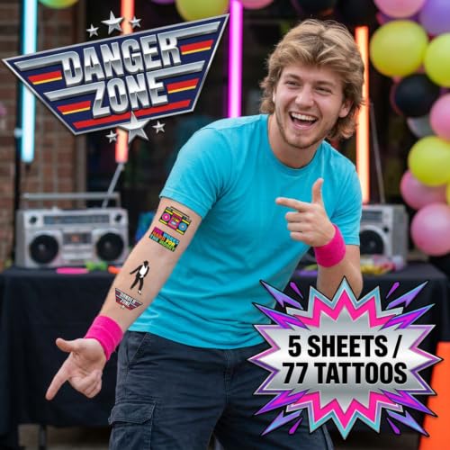 Retro 80s Temporary Tattoos - 5 Waterproof Sheets