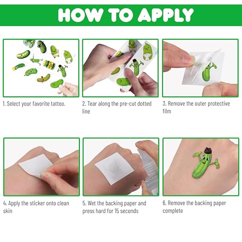 96 PCS Pickle Temporary Tattoos for Kids | Pre-Cut Party Favors