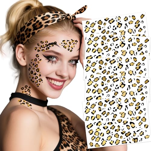 Leopard Print Gold Temporary Tattoos - Waterproof Face Stickers