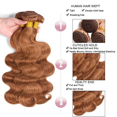 Brown Body Wave Hair Extensions - 3 Bundles of Unprocessed Virgin Human Hair, 20-24 Inch