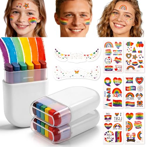 Janolia Pride Face Paint Sticks - Rainbow Makeup Kit for LGBTQ+ Events