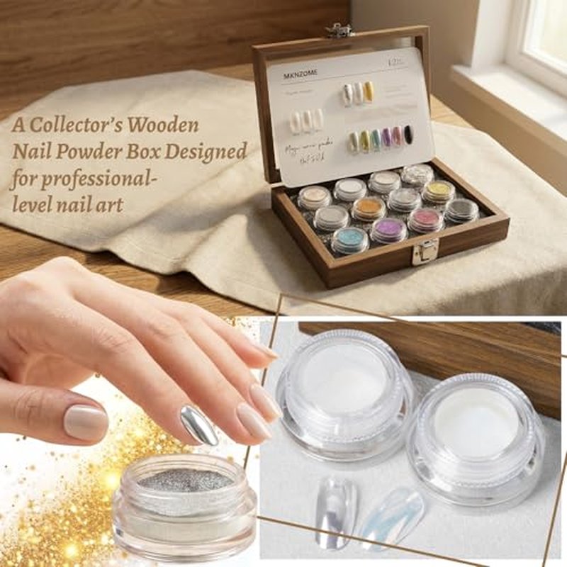 12 Colors Chrome Nail Powder, Iridescent Aurora Metallic Mirror Effect Holographic Pigment Glitter Gold Silver for Home Nail Art Decoration DIY Salon Manicure, Gift for Women