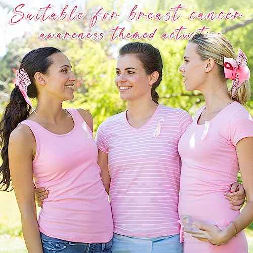 Retrowavy 18 Pcs 7 Inch Breast Cancer Awareness Cheer Bows Pink Ribbon Hair Bows Accessories Hair Tie Ponytail Holder Elastic Band for Teens Women Cheerleader Public Charity(Ribbon)