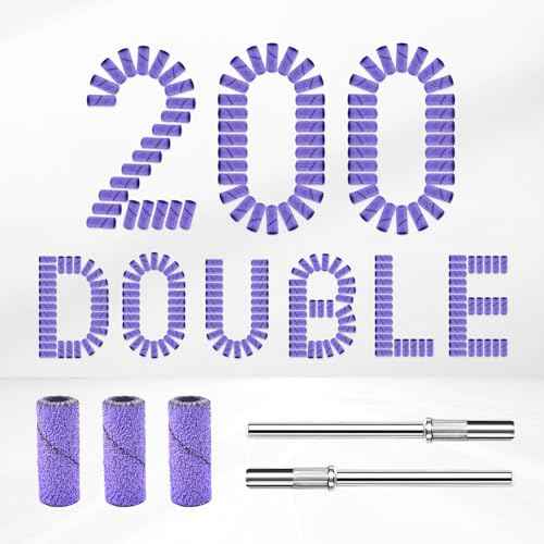 Small Sanding Bands Nail Drill Bits, Corfulra 200PCS Sanding Bands for Nail Drill with 2 3.1mm Mandrel bits, 150 Fine Grit Nail File for Acrylic Nails Gel Manicures and Pedicure, Purple