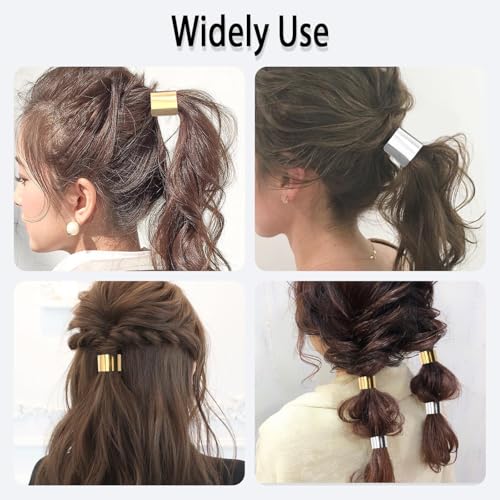 GIYAWA 4 Pack Ponytail Holders with French Buckle Hair Cuffs - Gold & Silver, High-Quality Metal, Secure Fit for Women
