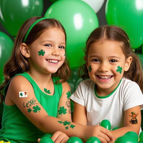 St Patrick's Day Temporary Tattoos - 10 Sheets Shamrock Face Stickers