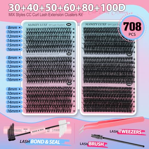 Lash Clusters Kit 708Pcs - 6 Styles Wispy Extensions 10-16mm