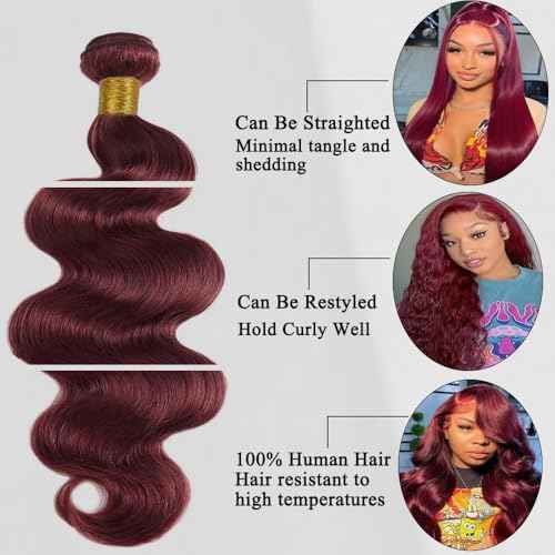 Burgundy Bundles Human Hair 12A 100% Brazilian Raw Human Hair Bundles Quick Weave Double Weft Natural Black for Women Hair Extensions(24Inch)