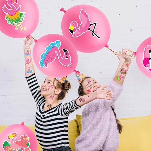72 PCS Funny Flamingo Party Favors ? 48 Pre-Cut Temporary Tattoos & 24 Punch Balloons Themed Birthday Party Decorations Supplies Favors Gifts Goodie Bag Fillers Classroom Rewards for Boys Girls