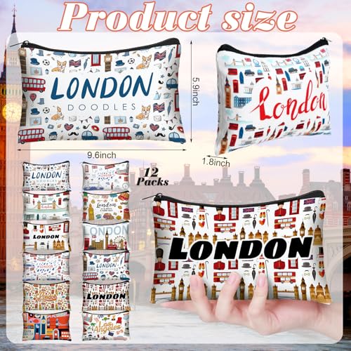 Reginary 12 Pack Cosmetic Bag Travel Souvenirs Gift Makeup Bag Lover Gifts Friendship Family Toiletry Storage for Women Vacation Traveller Trip(London)