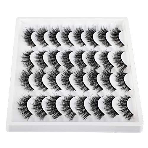 JIMIRE 16 Pairs Cat Eye False Eyelashes Fluffy Natural Fake Lashes 3D Volume Lashes Pack for Cat-Eye Look