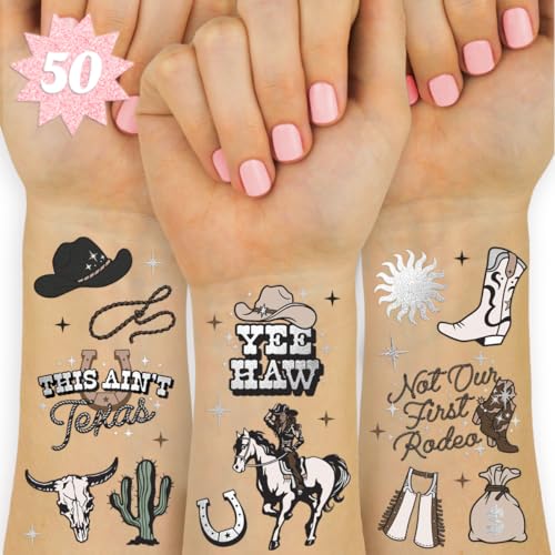Western Party Temporary Tattoos - 50 Silver Foil Designs