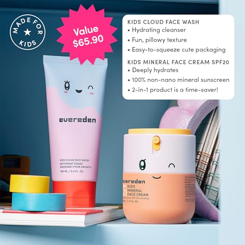 Kids Happy Morning DUO with Spa headband for Girls: Clean & Vegan Skin Care for Kids Bundle | Kids Skin Care Cloud Face Wash + SPF 20 Mineral Face Cream | Non-Toxic | Easy-to-Use Skincare for Kids