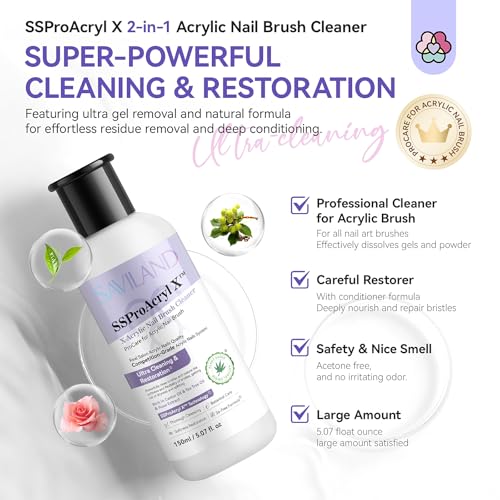 SAVILAND 5.07 fl oz Acrylic Nail Brush Cleaner & Conditioner Set with Plant-Based Formula