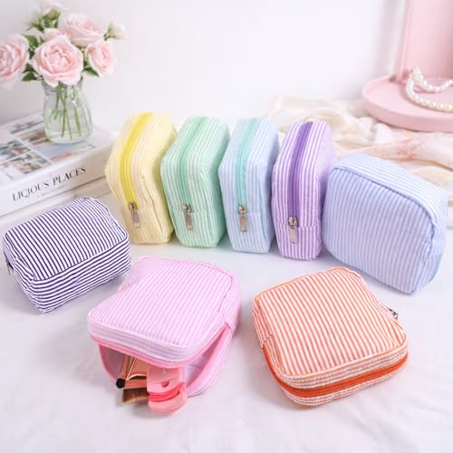 Giesiery 8-Pack Seersucker Makeup Bags - Striped Cosmetic Organizers