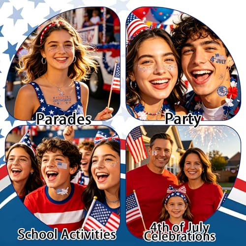 4th of July Temporary Tattoos & Glitter Freckles - Patriotic USA