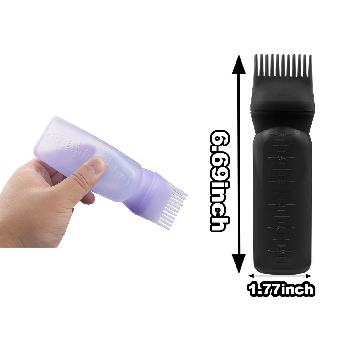 ELANE Hair Oil Applicator, 4PCS Hair Oiler Comb Bottle for Hair Scalp, 6oz (2Black+2Purple)