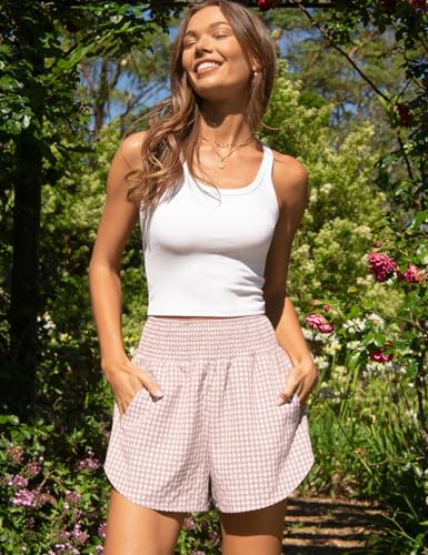 TARSE Women's Gingham Linen Shorts with Pockets