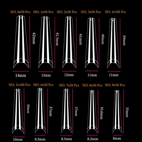 XXL No C Curve Coffin Nail Tips for Acrylic Nails -600 Pcs None C Curve 2Xl Extra Long Nail Tips WOWITIS Half Cover Coffin False Nails Tips Clear Fake Nail Tips with Box for Nail Salon 10 Sizes