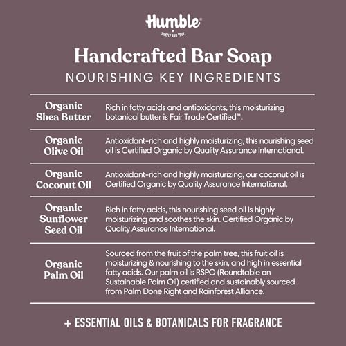 Humble Brands Handcrafted Bar Soap, Organic Cold Processed Soap Bars, Moisturizing Face & Body Cleanser - Patchouli & Copal