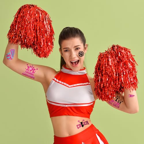 Cheerleading Temporary Tattoos Stickers - 200+ Cheerleading Decorations Favors for Party, Cheerleader Tattoo Stickers Gifts Adults, Cheer Sport Team Spirit Party Supplies Prizes