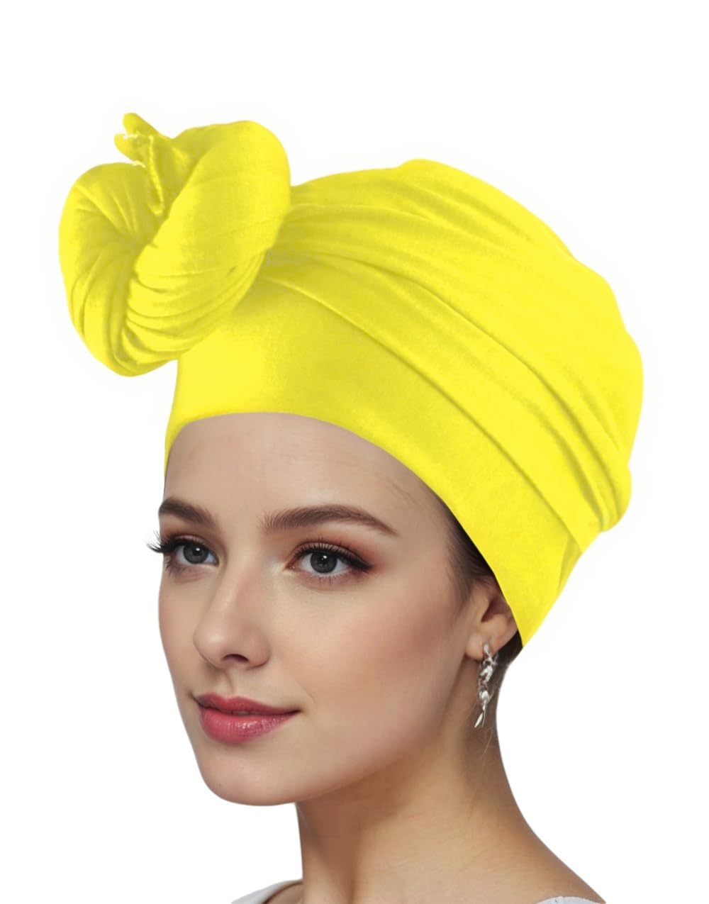 vabovin Stretch Jersey Knit Headwrap for Black Women Long Solid Color Shawl African Headwear Headband Tie (Yellow)