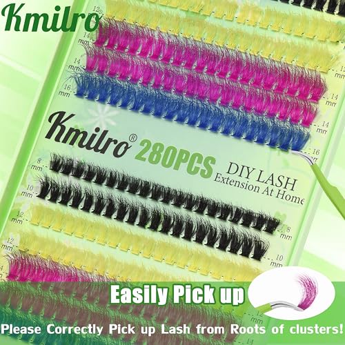 Colored Lash Clusters 160D Fluffy Cluster Eyelash Extensions 8-16mm Waterproof D Curl Volume Eyelash Clusters 280Pcs 4 Colors Individual Lashes Soft Wispy False Eyelashes DIY Lash Extension, by Kmilro