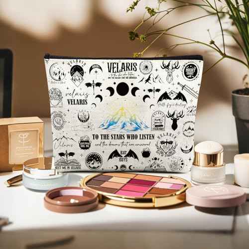 ACOTAR Gifts Makeup Bag - Reusable Organizer Bags Fantasy Birthday Gift for Girls Women Bookish Friend Novel Lover Fan Merch Cosmetic Pouch With Zipper Goth Night Moon Star Starry Print Case