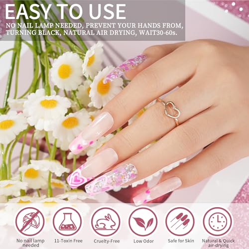 Heart-Shaped Pink Glitter Nail Dip Powder - 1 oz Quick Dry Manicure