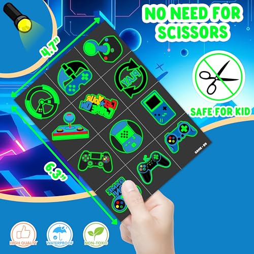 96 Pcs Glow in the Dark Video Game Temporary Tattoos for Kids