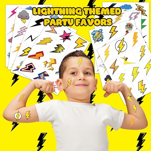 96 PCS Cute Funny Lightning Bolt Pre-Cut Temporary Tattoos Sticker Funny Tornado Birthday Party Decorations Supplies Favors Gifts Baby Shower Boys Girls Cute Fake Tattoo School Reward Themed