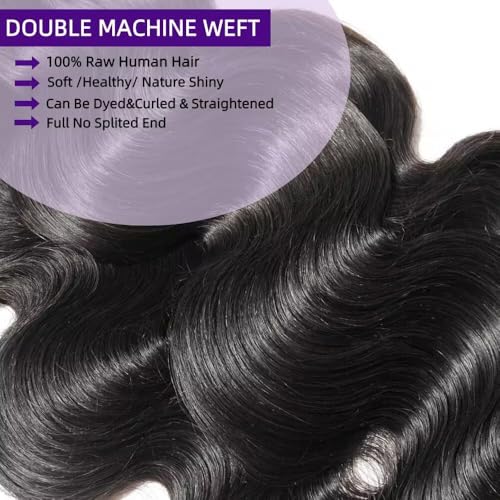 12A Human Hair Bundles 20 Inch Body Wave Bundles Human Hair 100% Unprocessed Brazilian Virgin Weave 1 Bundle for Women Natural Black Wavy Human Hair Extensions