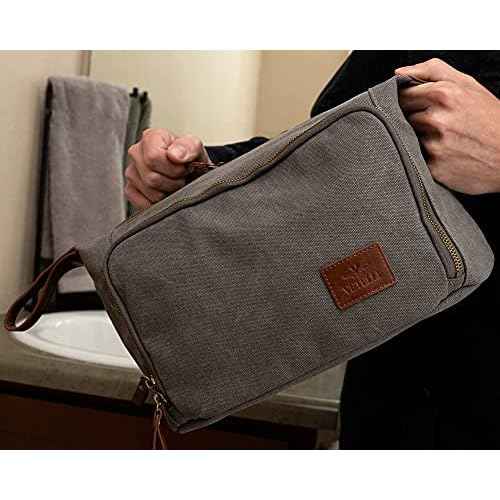 Vetelli Vintage Canvas Toiletry Bags, Travel In Style, Waterproof Canvas Dopp Kits, Durable (Messner) (Light Gray)