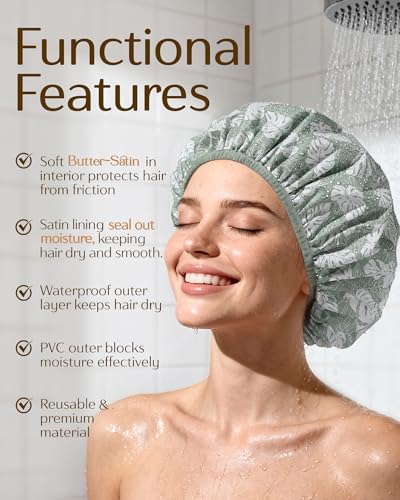 Satin Lined Shower Cap for Women | Frizz Free Hair Protection